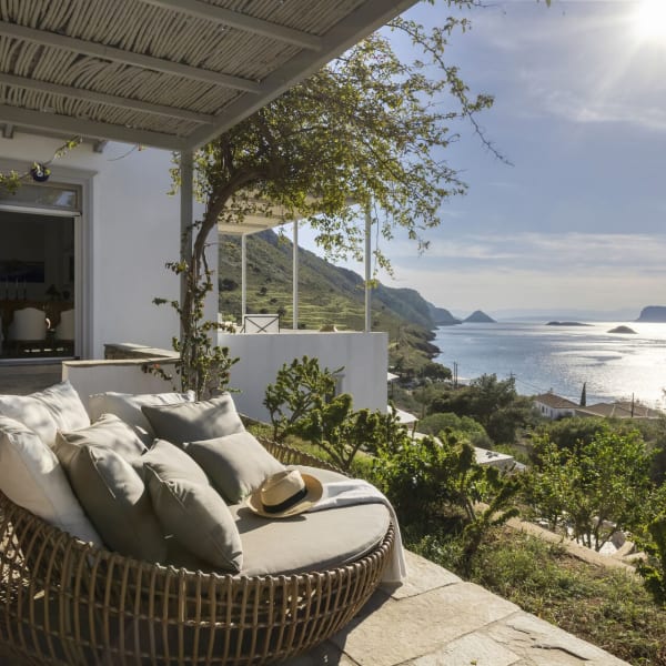 Gazing out to sea from the main terrace of Petalida.