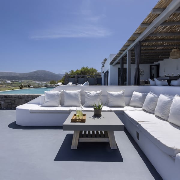 Back at the panoramic sea-view sitting area near the pool.