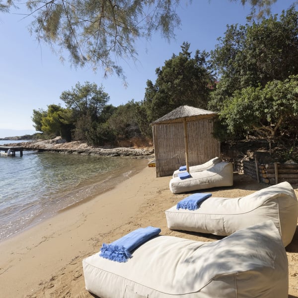 The super beach accessed from the garden gate is ready for guests.