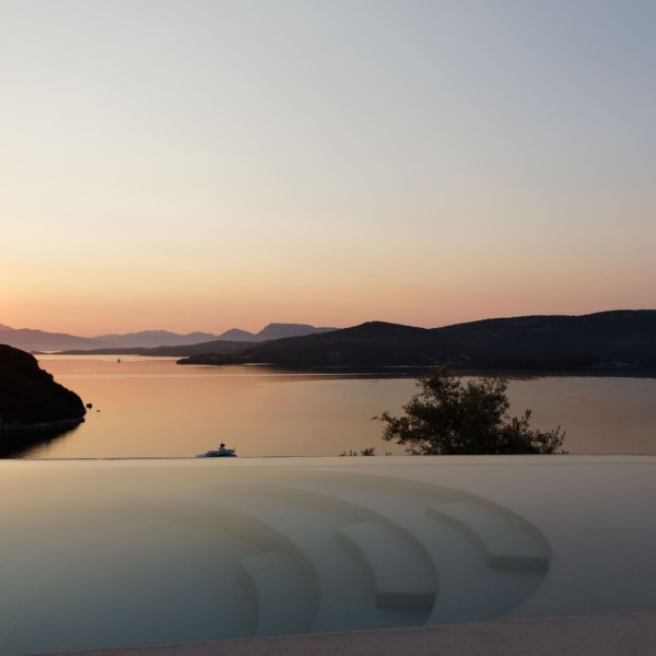 A captivating sunset seen from beside the pool - worth getting up early for.