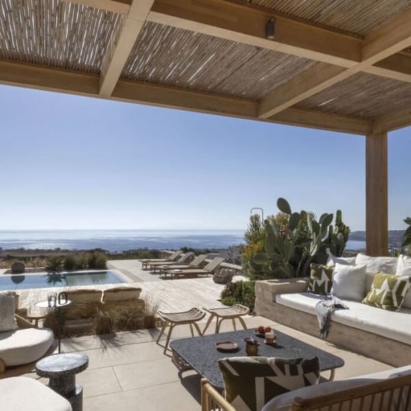 The al fresco living area outside the south wing.