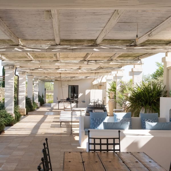 The multi-dimensional poolside communal space seen up close.