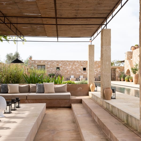 The convivial sunken sitting area by the pool.