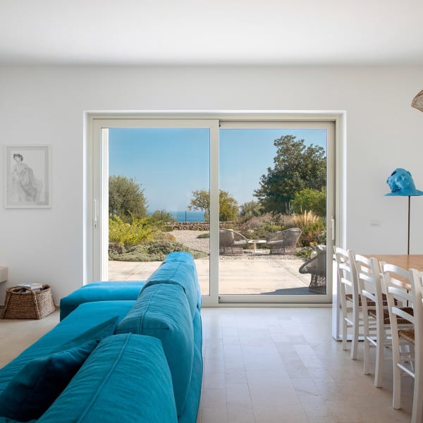 The luminous living and dining area.