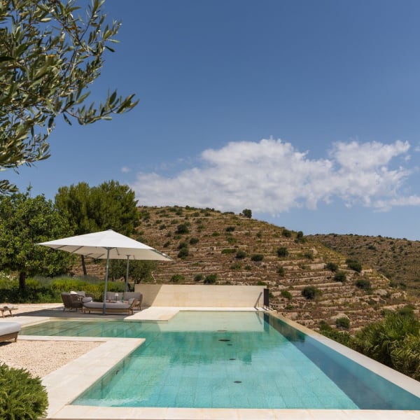 Another shot of the gorgeous pool with the countryside of the Val di Noto fanning out beyond.