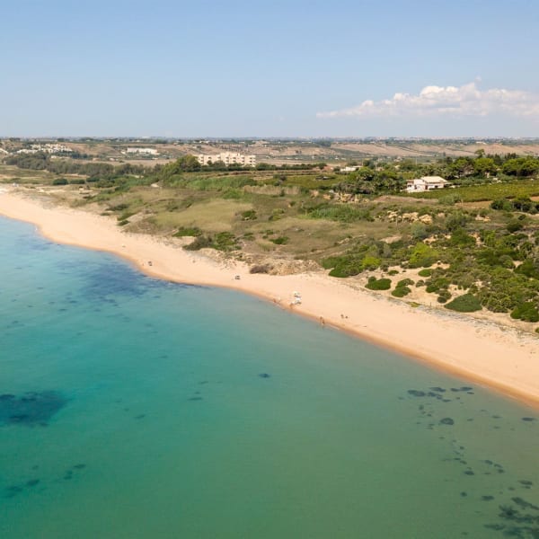 Casa Agave (top right) and the long sandy beach and transparent waters accessible from its garden gate.