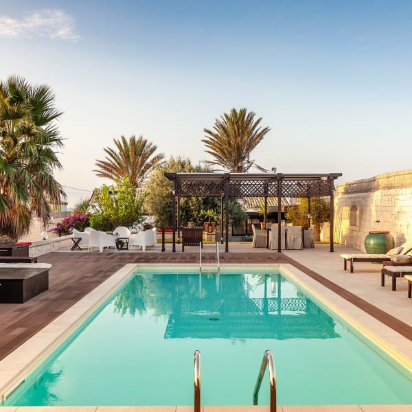 The pool area seen during the day.