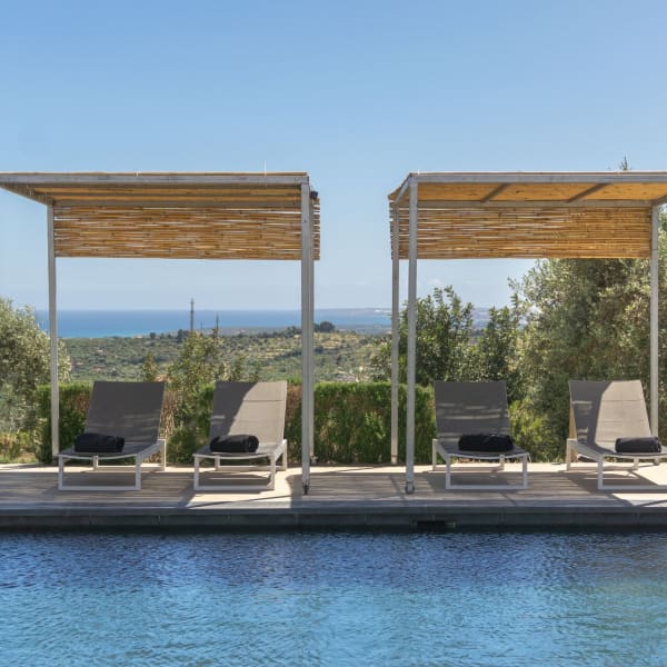 The wonderful views take in the glistening Ionian Sea.