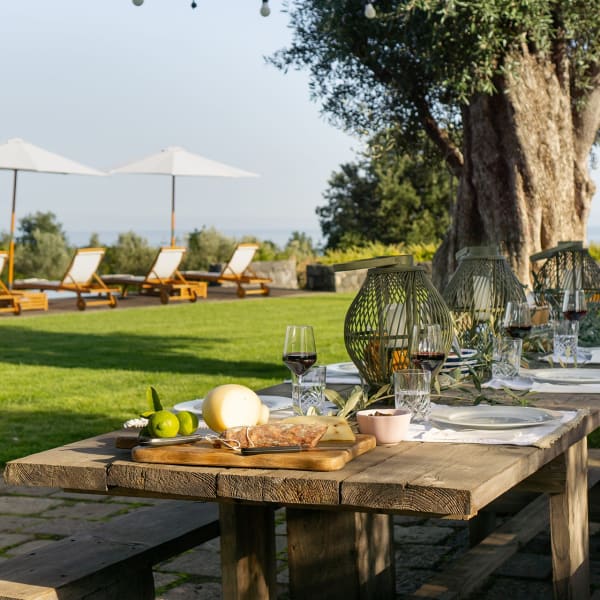 The dreamy al fresco dining area, with its views out to sea.
