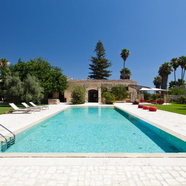 The pool with Masseria Gargallo in the background. 