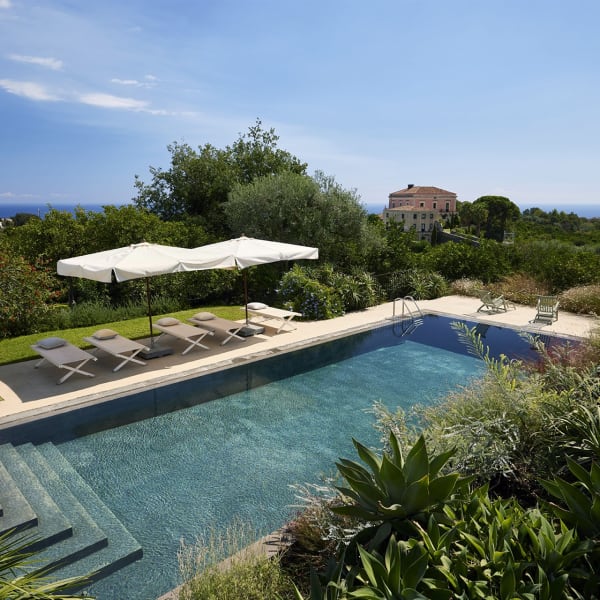 The beautiful pool of the The Lodge, Rocca delle Tre Contrade's guesthouse.