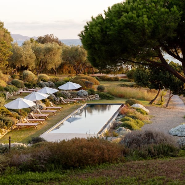 Villa Talamo's serene pool area overlooking the sea.
