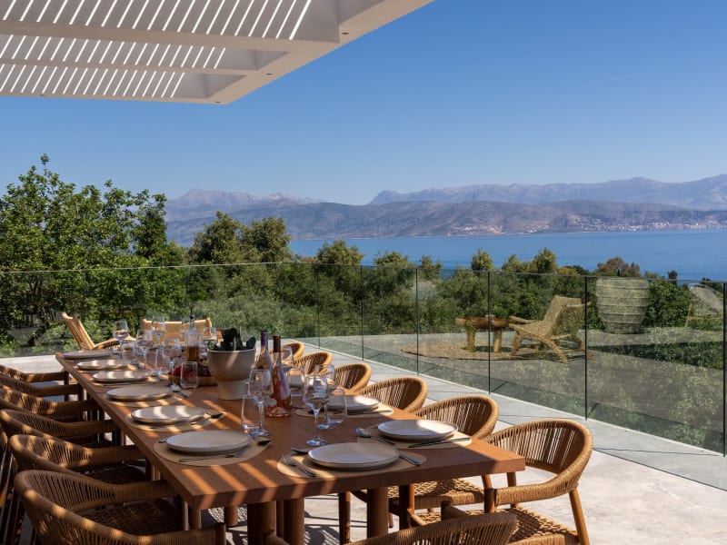 The shaded, wrap-around terrace on the upper floor of the house with its incredible views.