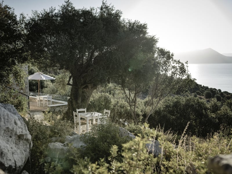 The terrace outside the guest room seen from the gardens.