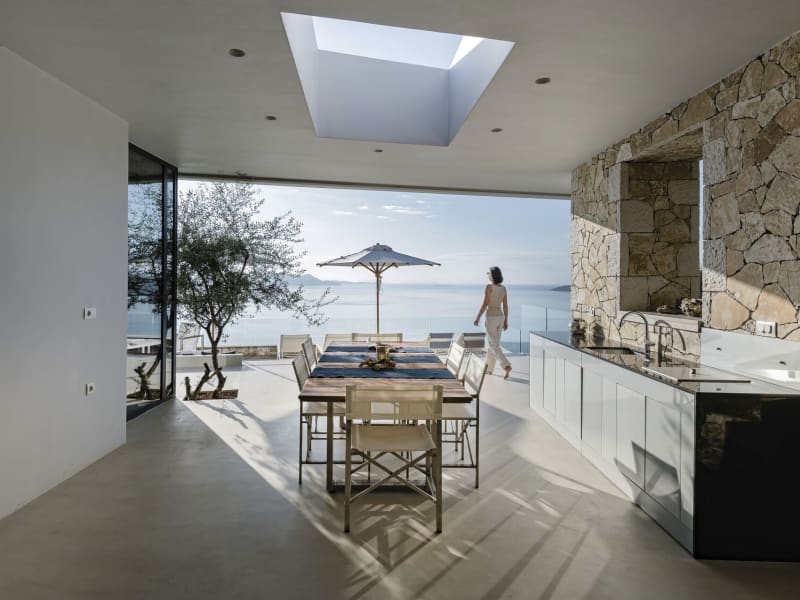 Galatea's gorgeous al fresco dining area and outdoor kitchen with its sensational views.