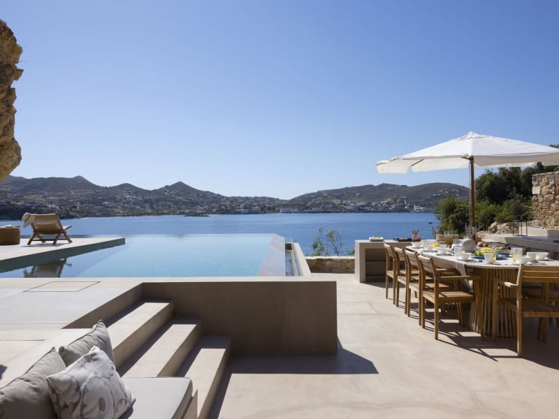 Gorgeous views out to sea from the terrace between the pool and the al fresco dining area and kitchen.