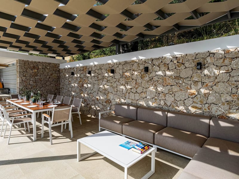 The shady al fresco sitting and dining area.