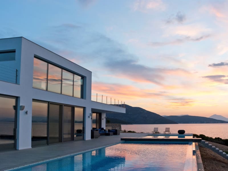 The clean lines of the villa at dawn.