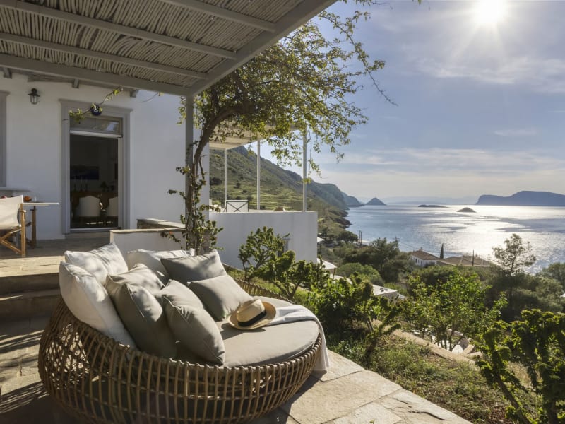 Gazing out to sea from the main terrace of Petalida.
