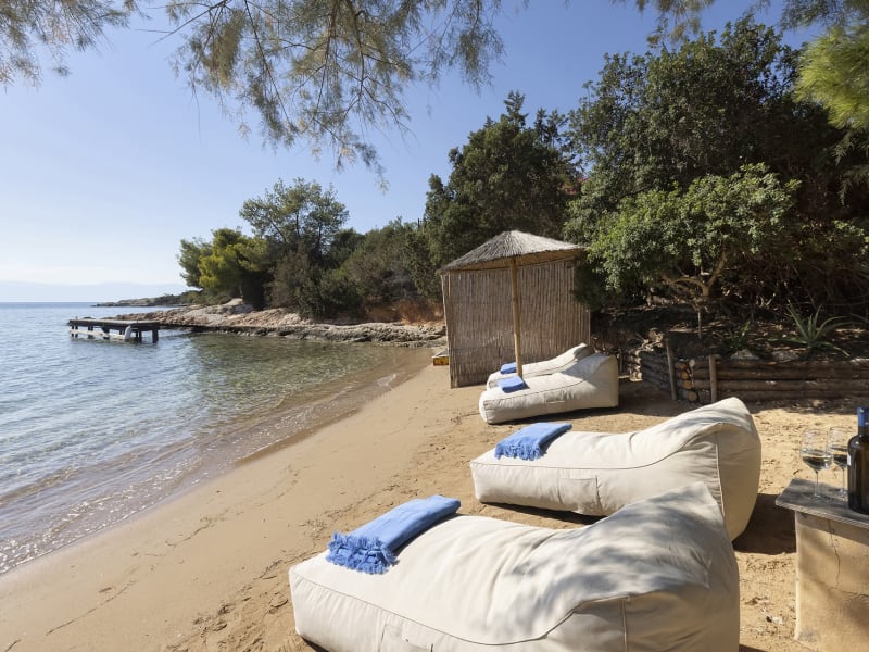 The super beach accessed from the garden gate is ready for guests.