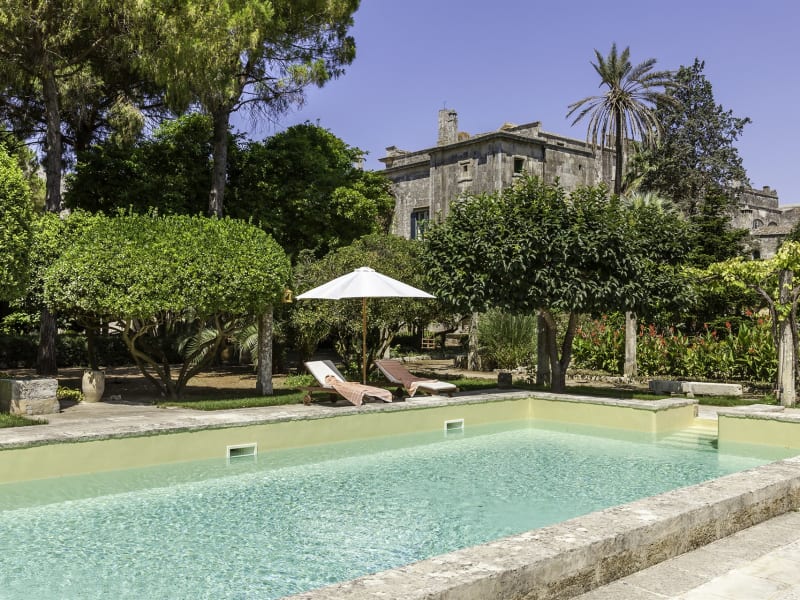Looking across the pool to the gardens and the Palazzo.