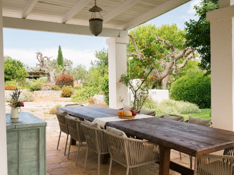 The shady outdoor dining area.