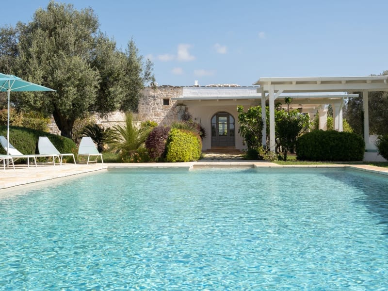 Looking across the pool to the main house.