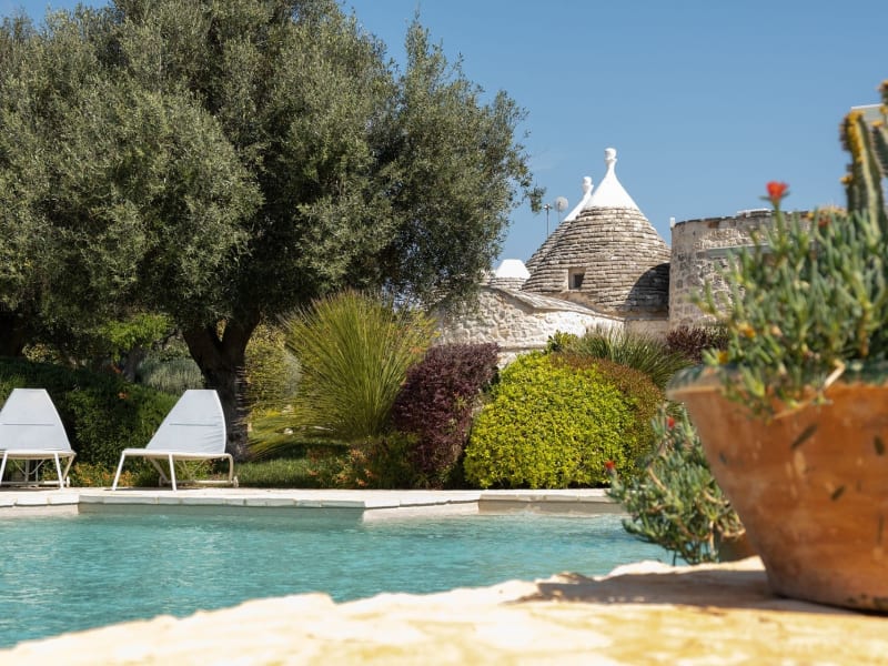 Looking across the pool to the Trulli.