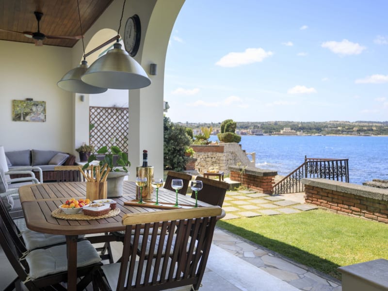 Estiva's beautiful main terrace looking out to sea.