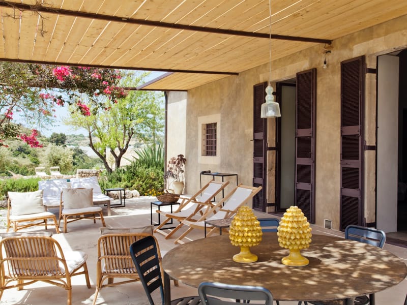 The spacious shaded terrace outside the living area.