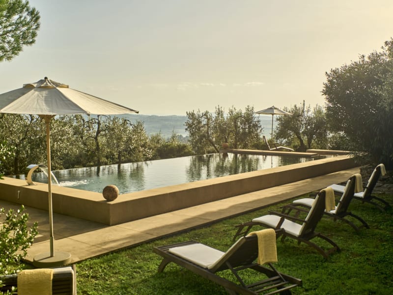 Il Soglio's panoramic infinity pool is hidden away in the grounds.