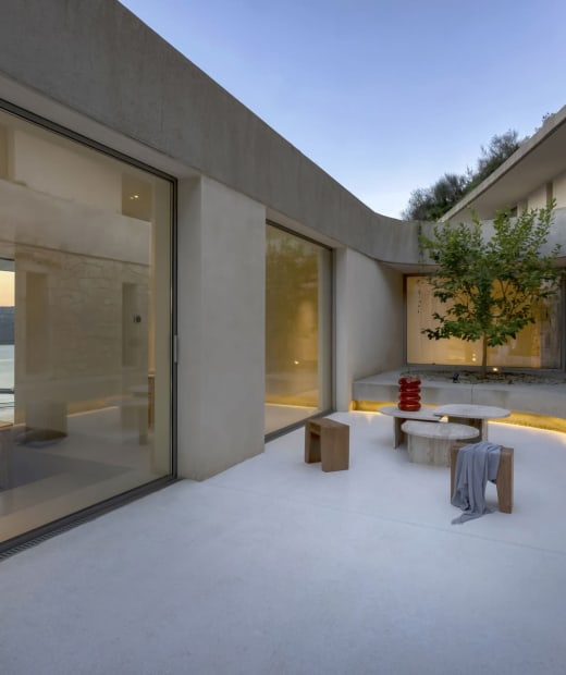 Thyta House courtyard and olive grove setting, Lefkada