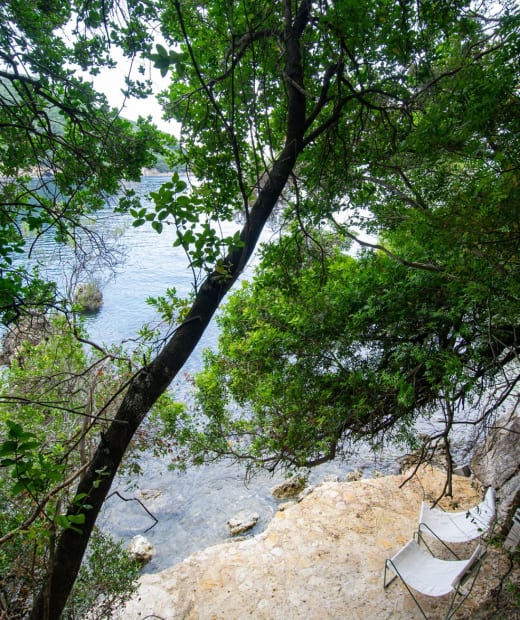 Thyta House private sea access steps to Desimi Bay, Lefkada