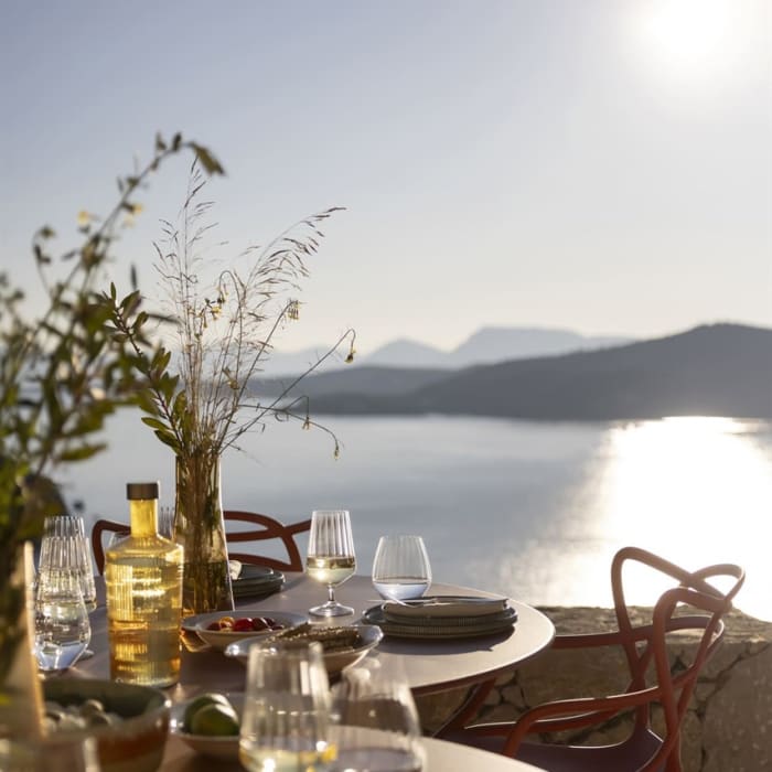 Thyta House outdoor dining terrace where you take most of your meals Lefkada Greece