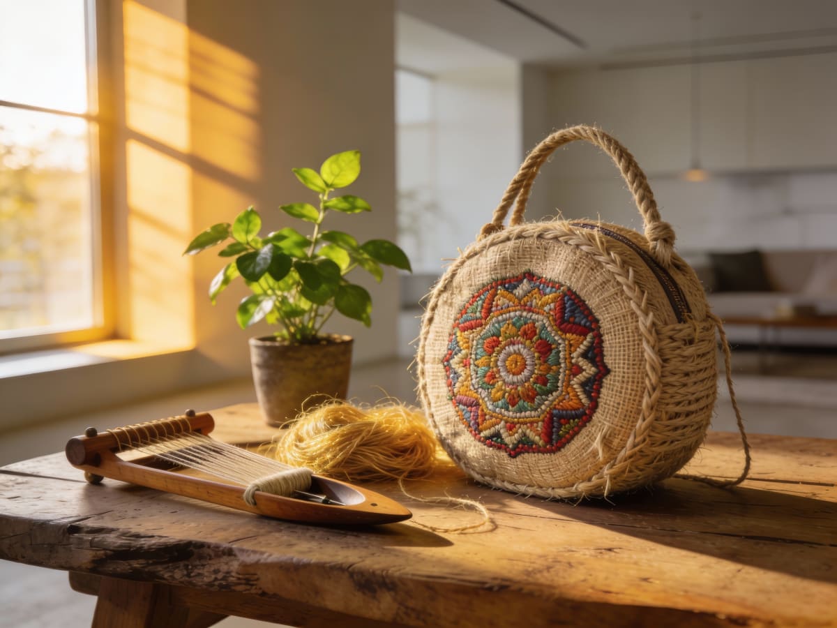 Handcrafted jute bag with natural materials