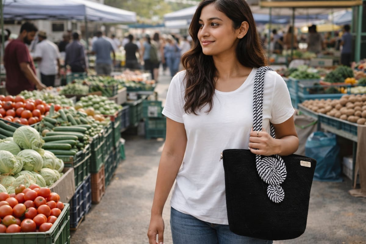 Handwoven evil eye jute sling bag — affordable sling bags under 500