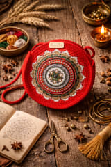 Handmade Jute Embroidered Round Sling Bag view 3