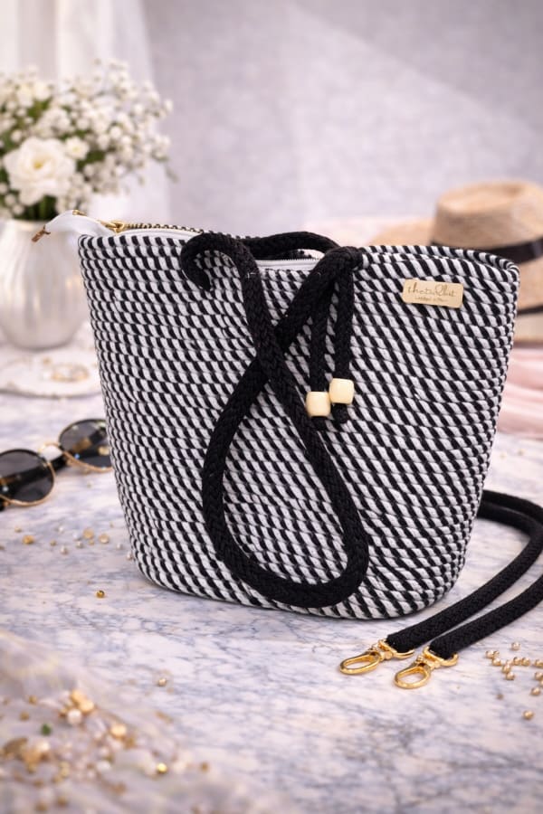 Handmade Jute Handbags — Button Black