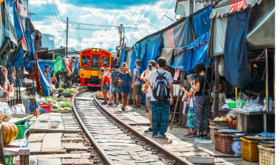 Amphawa Floating Market & Maeklong Railway Train Market Tour– Full Day