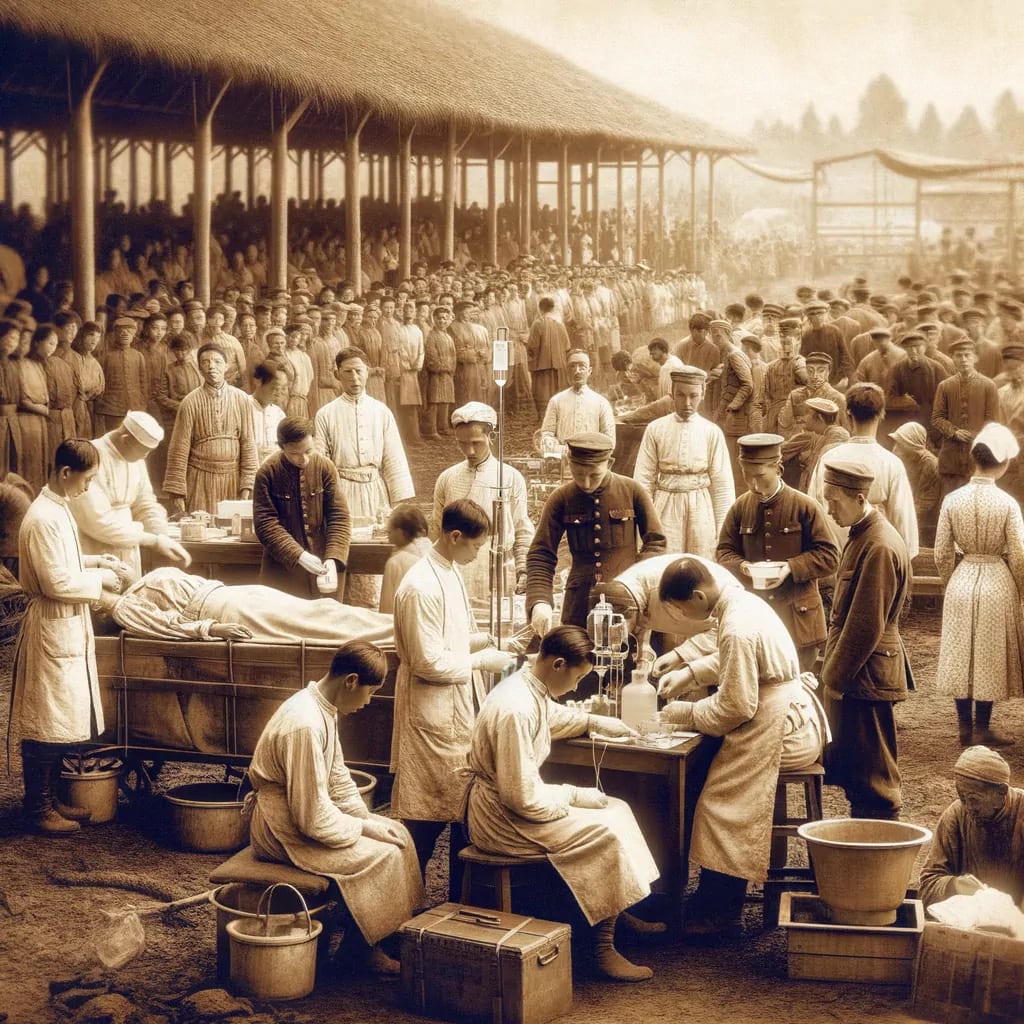 AI representation of disease outbreaks in the aftermath killed more people than the initial flooding. AI representation of disease outbreaks in the aftermath killed more people than the initial flooding.