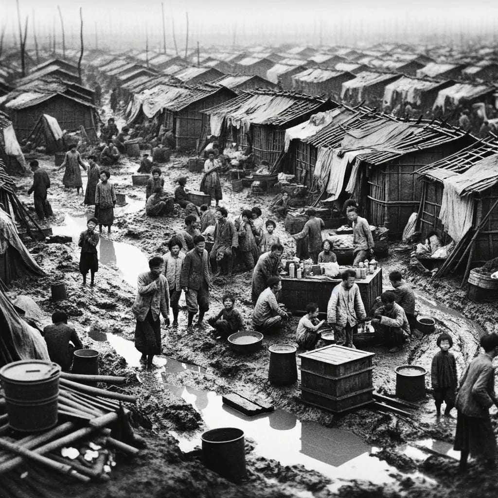 AI representation of overcrowded refugee camps where disease outbreaks claimed more lives than drowning. AI representation of overcrowded refugee camps where disease outbreaks claimed more lives than drowning.