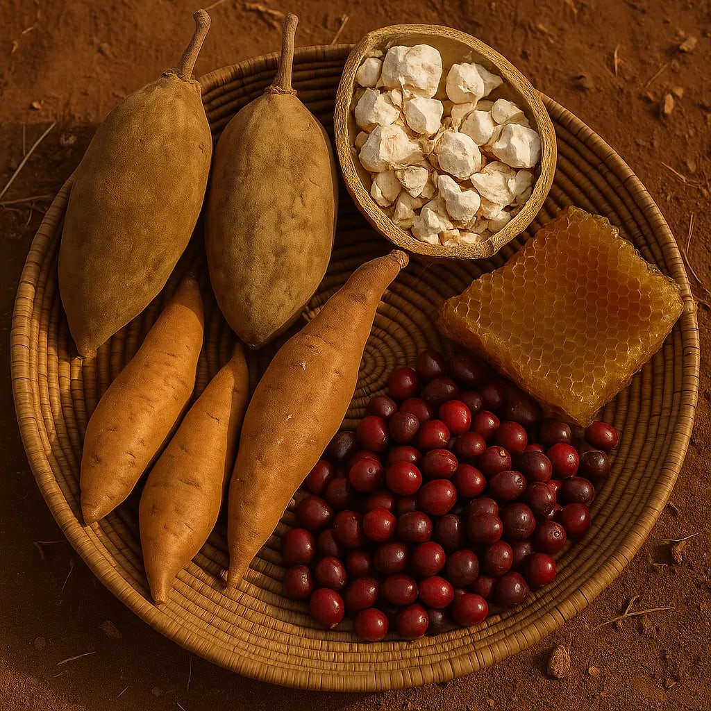 Traditional Hadza foods showing dietary diversity. Traditional Hadza foods showing dietary diversity.