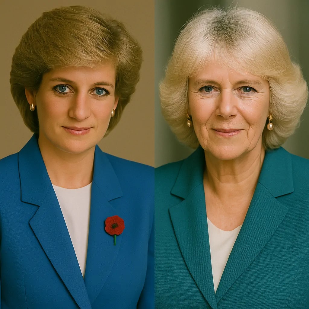 Comparison image of Princess Diana and Camilla Parker Bowles showing their contrasting public personas. Comparison image of Princess Diana and Camilla Parker Bowles showing their contrasting public personas.