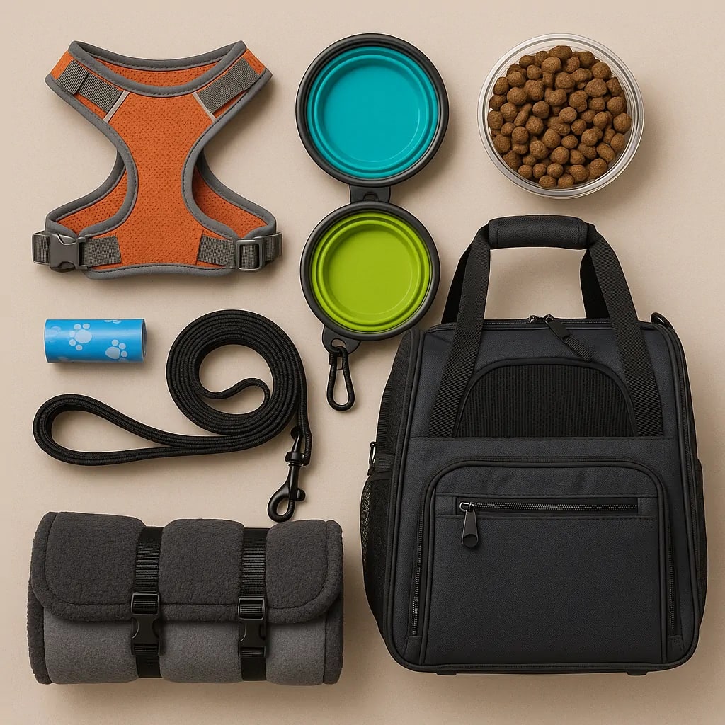 Essential items for travelling with pets on road trips. Essential items for travelling with pets on road trips.