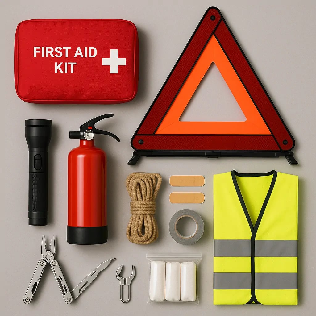 Complete road trip safety and emergency kit essentials. Complete road trip safety and emergency kit essentials.