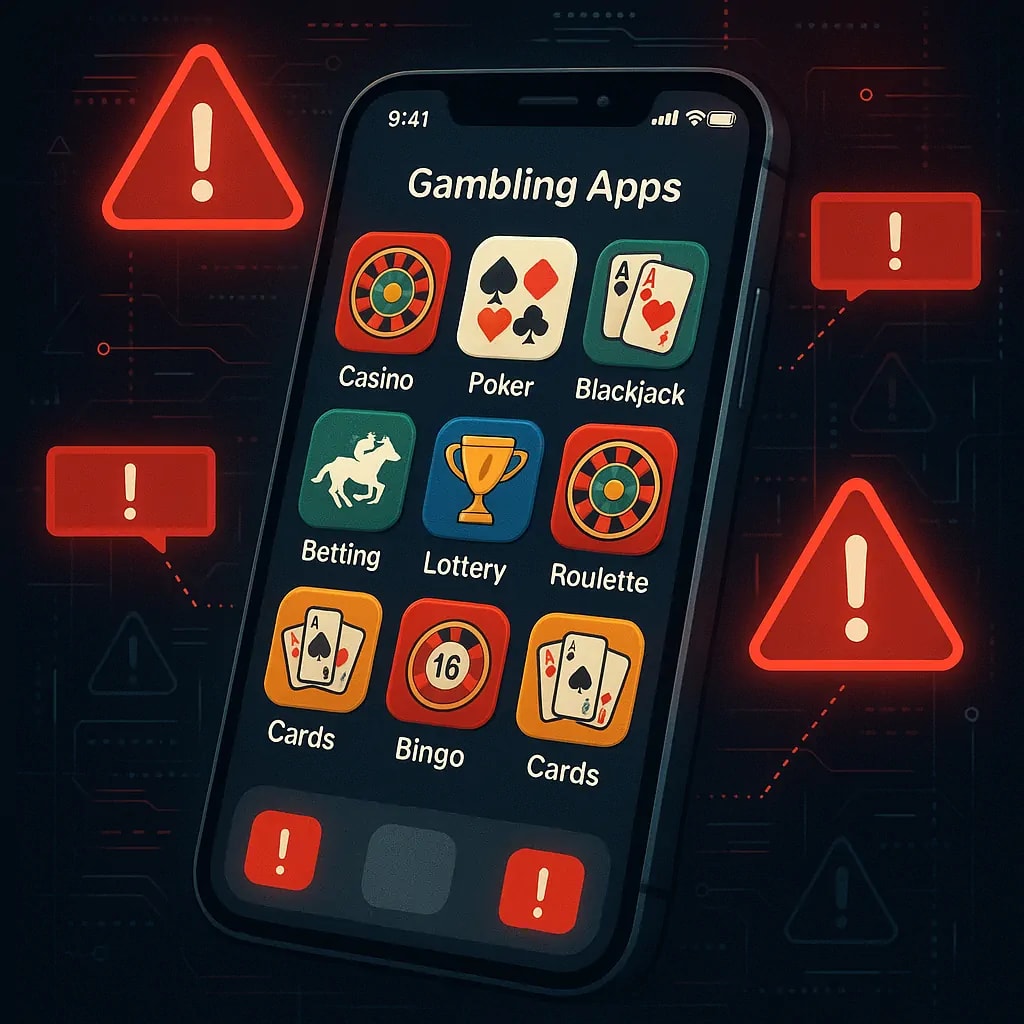 Mobile gambling applications illustrating the rise of online gambling addiction. Mobile gambling applications illustrating the rise of online gambling addiction.