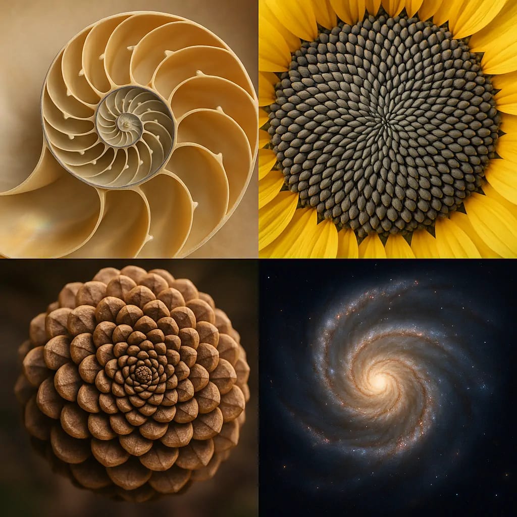 Fibonacci sequence manifesting in natural phenomena across scales. Fibonacci sequence manifesting in natural phenomena across scales.