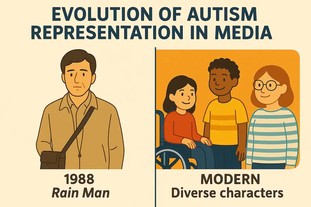Evolution of autism representation in media from stereotypical to authentic portrayals. Evolution of autism representation in media from stereotypical to authentic portrayals.