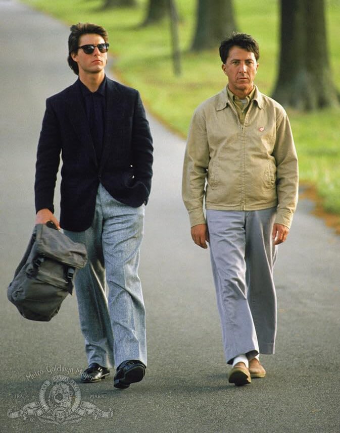 Tom Cruise and Dustin Hoffman in Rain Man (1988). Photo by Metro-Goldwyn-Mayer Studios Inc. Tom Cruise and Dustin Hoffman in Rain Man (1988). Photo by Metro-Goldwyn-Mayer Studios Inc.
