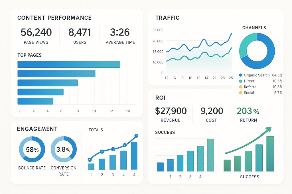 Performance tracking and analytics for AI-generated content success. Performance tracking and analytics for AI-generated content success.